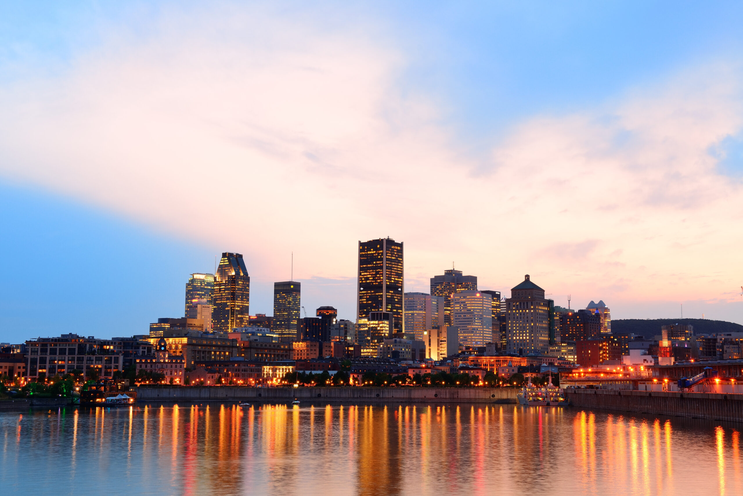 montreal over river at sunset